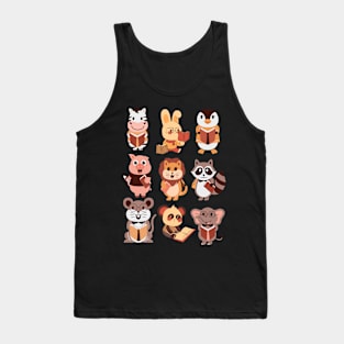 Cute reading animals pattern Tank Top